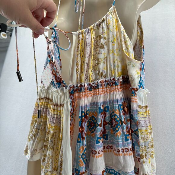 Free People Bellini Patchwork Halter Top Size L Spaghetti Straps Deep V-Neck - Picture 8 of 11